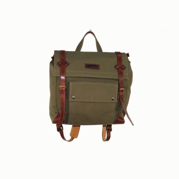 Canvas & leather backpack green&bro